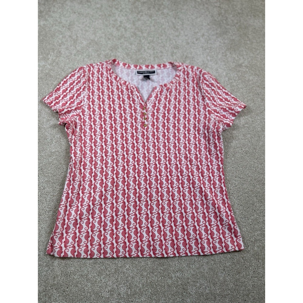 Karen Scott Petites Womens Size PL Pink Sea Horse Print Tshirt Beachy